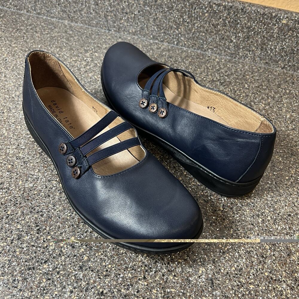 David Tate Mary Jane Comfort Casual Shoes Navy Blue Leather Womens Size 13 Flats